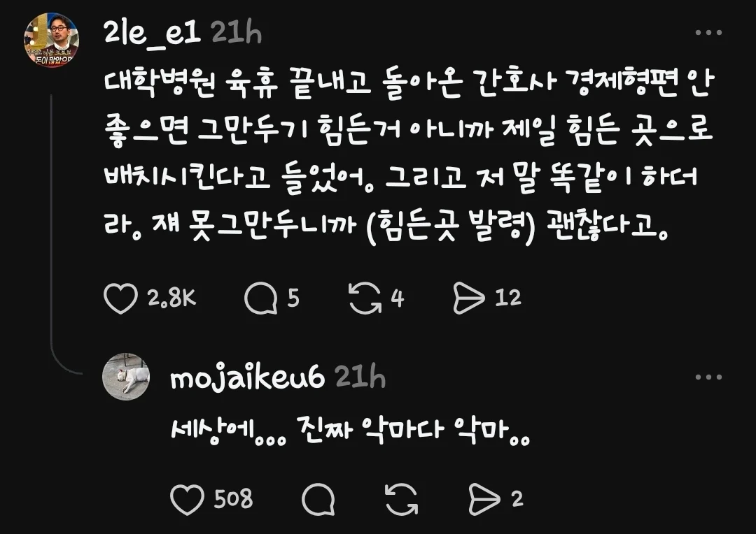 신입간호사 태움 1순위