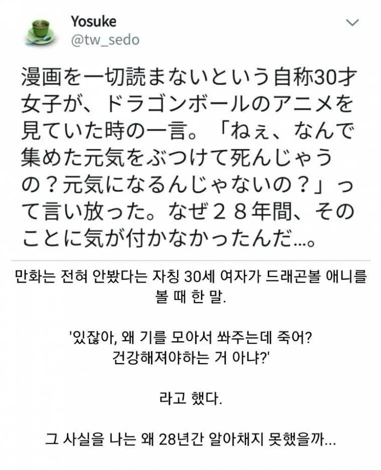 드래곤볼 처음 본 30살 여자가 한 말